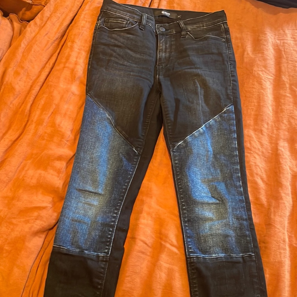 Hudson two-tone black and blue denim jeans.